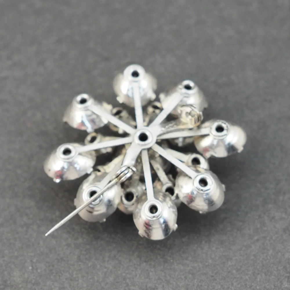 Coro Brooch Pin Flower Silver Tone Clear Rhinestone Prong Set Vintage Estate